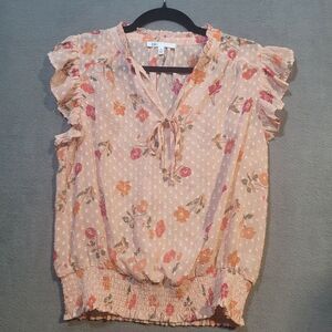 DR2 Floral Ruffle Blouse in Pink and Orange